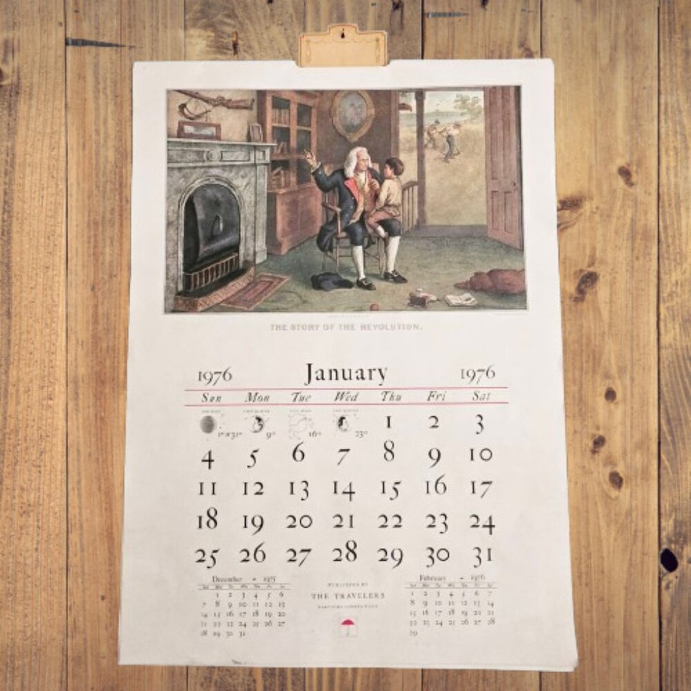 1976 Travelers Bicentennial Calendar Currier & Ives American Revolution Vintage